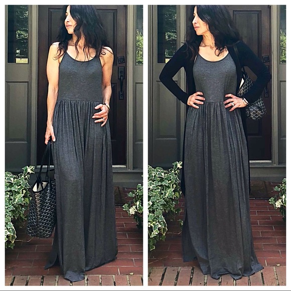 ✨LAST ONE✨Charcoal grey tank side slit maxi dress - Picture 6 of 8